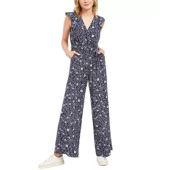 Charter Club Pants - Charter Club Women's Printed Belted Jumpsuit Blue Size 14